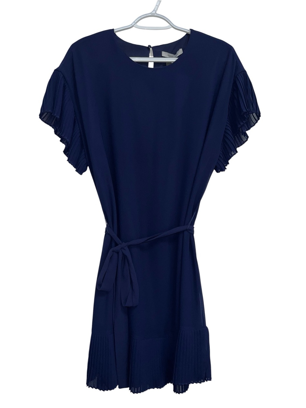 NWT NAKED ZEBRA FLUTTER SLEEVE PLEATED MINI DRESS navy blue size SMALL chiffon